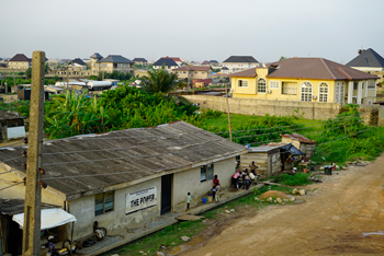 A view of new construction in the Festac neighborhood of Lagos, where many returnees from Japan have chosen to build homes and businesses.